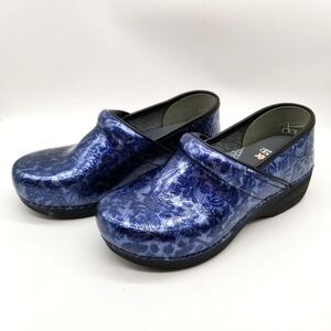 Dansko Women Professional XP 2.0 Patent Clogs Sz US 7-7.5 Navy Embossed Floral